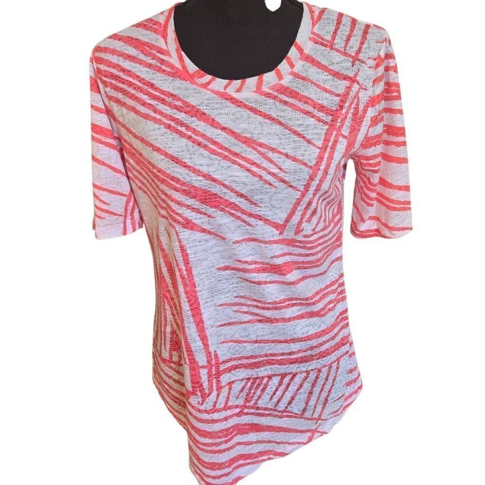Top Ligne Womens Short Sleeve Coral White Casual Lightweight Top Small
